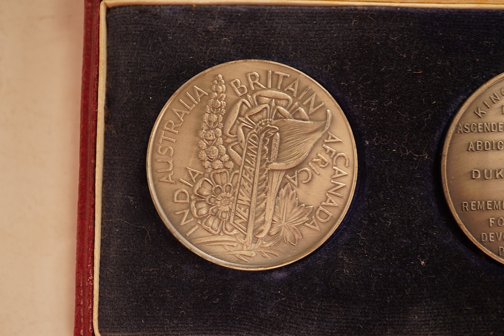 British Royal commemorative Medals, a set of three fantasy medals commemorating the silver jubilee of George V and Mary, coronation of Edward VIII and coronation of George VI and Elizabeth, cased